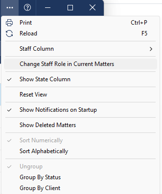 menu change staff role in current matters