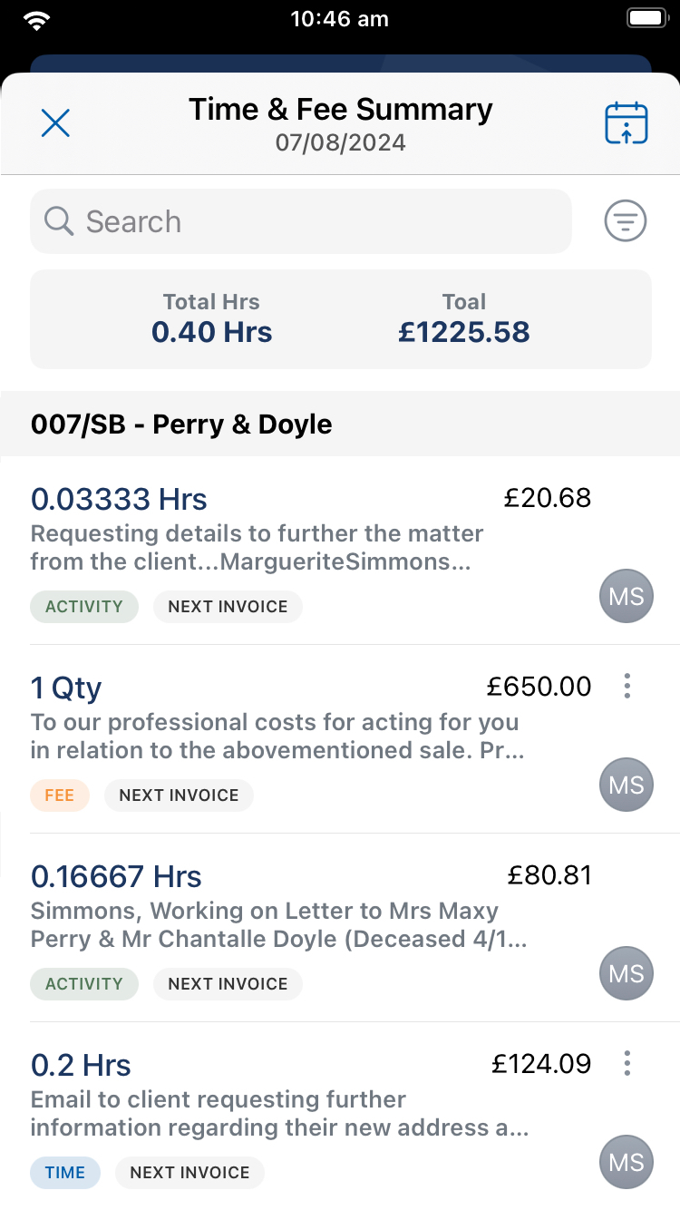iOS Time and Fee Summary UK