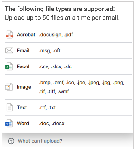 LawConnect Supported Files to Upload