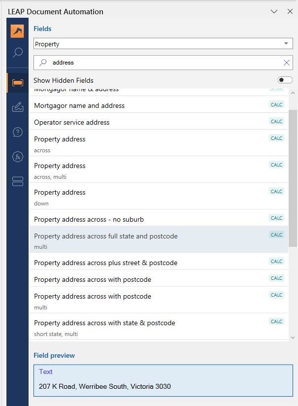 Search for the address field and insert it into your document
