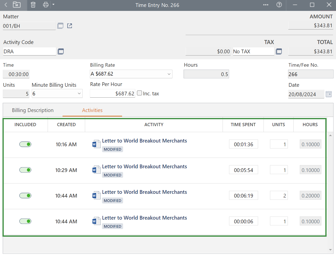 Billing Description Activities