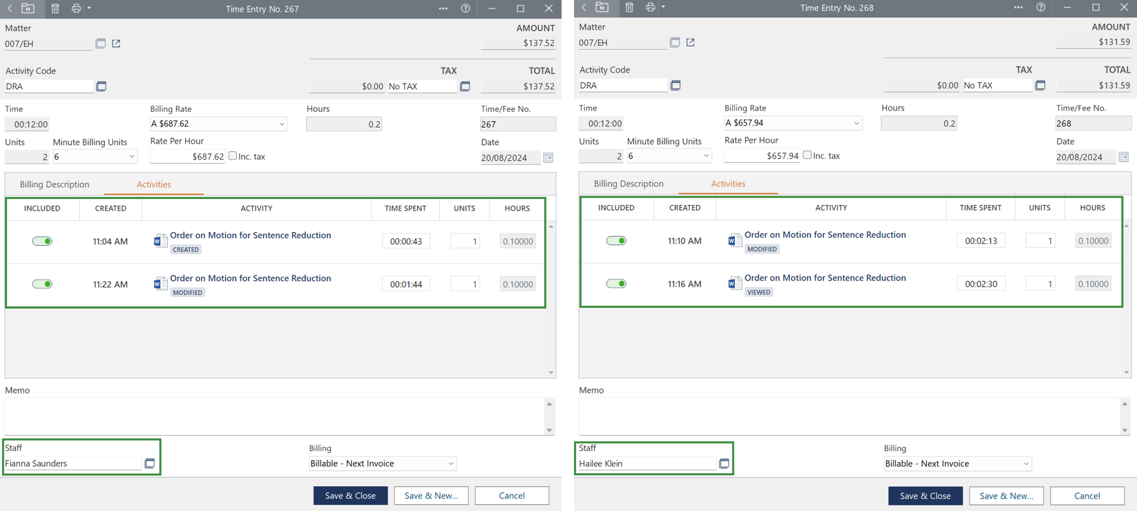 Combined Time Entrys