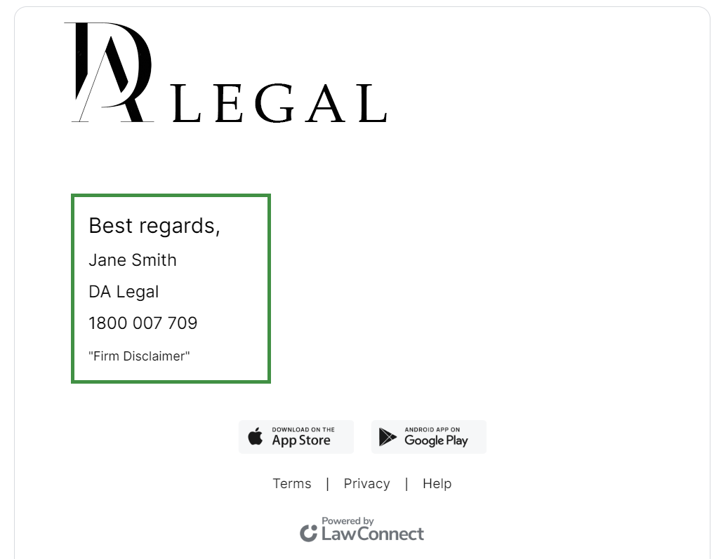 LawConnect Emails - DA Legal Logo
