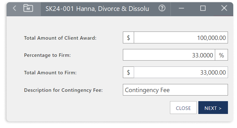 ContingencyFee Entry