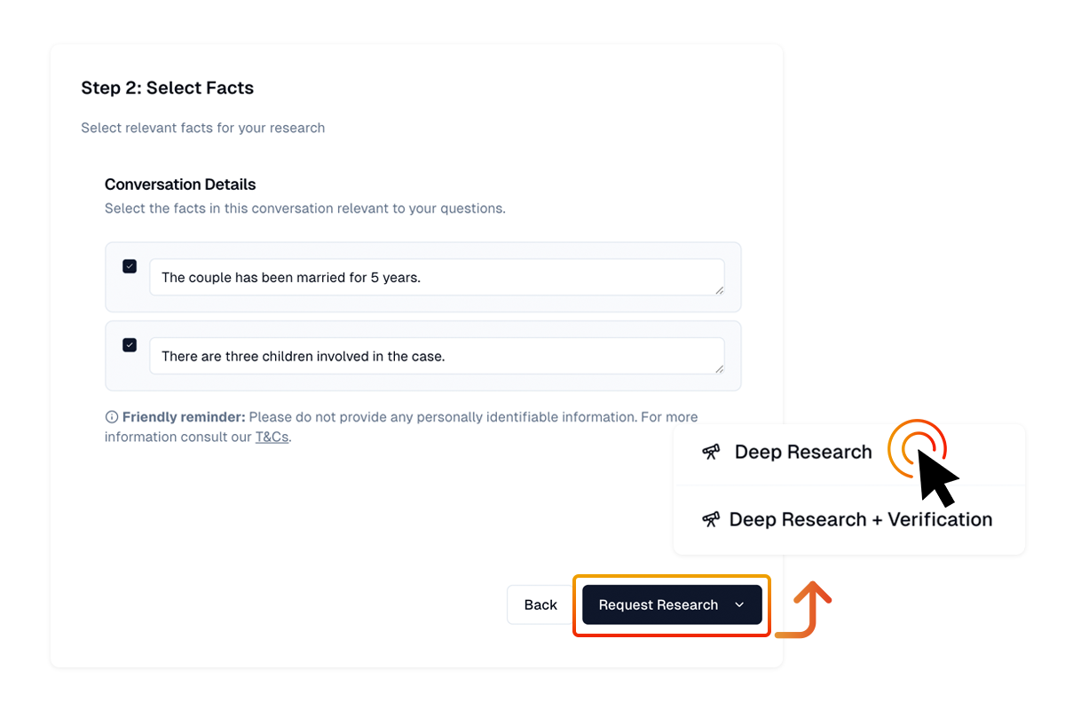 US Aug25 LawY Product - Step 3 Select Facts and Request