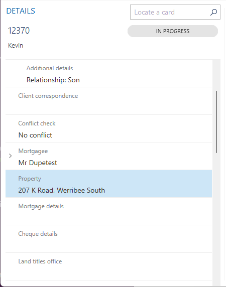 Address was entered in the property table of this matter
